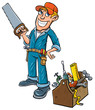 Vector: Cartoon handyman with toolbox. Cartoon handyman with toolbox.