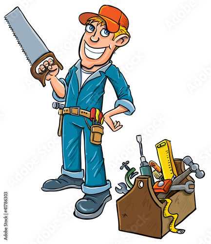 Vettoriale: Cartoon handyman with toolbox. Cartoon handyman with toolbox.