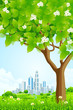Green Background with Tree and Modern City Green Background with Tree and Modern City