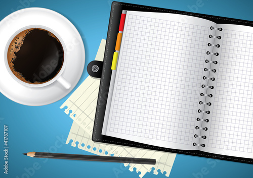Vektor: Diary and coffee on table Diary and coffee on table