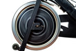 Aged Spinning Bike Flywheel Rotating. Front detail. Aged Spinning Bike Flywheel Rotating. Front detail.
