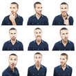 young man face expressions composite isolated on white backgroun