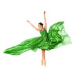 Photo: ballet dancer in flying green fabric ballet dancer in flying green fabric