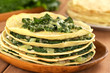 Fresh homemade savory crepes layered with chard
