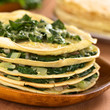 Fresh homemade savory crepes layered with chard
