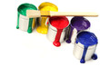 Cans of paint with paintbrush