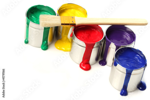 Photo: Cans of paint with paintbrush Cans of paint with paintbrush