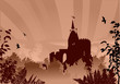 fortress in brown forest landscape