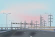 empty highway near electrical pylons empty highway near electrical pylons