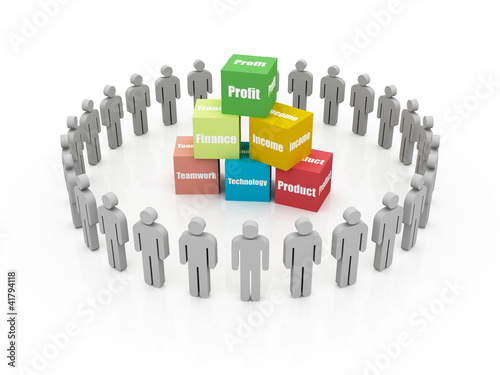 Illustration: business blocks with business men business blocks with business men