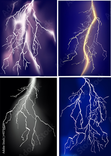 Vector: four lightnings in dark sky four lightnings in dark sky
