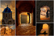 Set of summer photos at sunset  in Santorini island, Greece