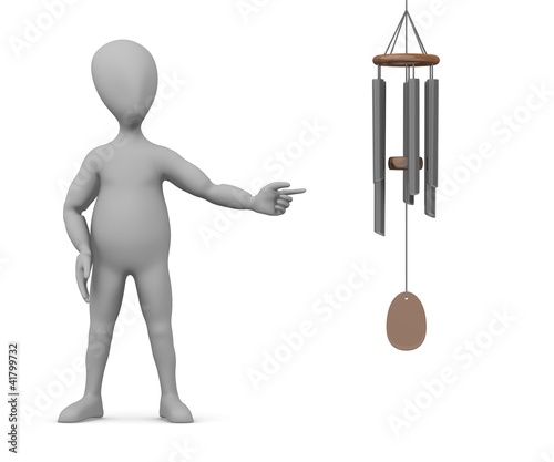 Illustration: 3d render of cartoon character with wind chimes 3d render of cartoon character with wind chimes