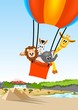 Vector: african animals in hot air balloon african animals in hot air balloon
