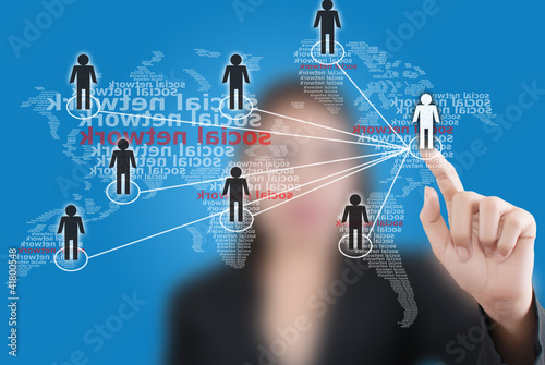 Photo: Business lady pushing people Social Network. Business lady pushing people Social Network.