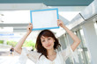 Beautiful young woman with message board. Portrait of asian. Beautiful young woman with message board. Portrait of asian.