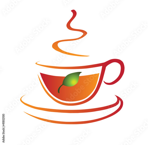 Vector: Symbolic cup of tea with peppermint leaf isolated on white Symbolic cup of tea with peppermint leaf isolated on white