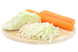 Cabbage and carrots on a cutting board