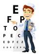 Ophthalmologist shows a table for testing visual acuity Ophthalmologist shows a table for testing visual acuity