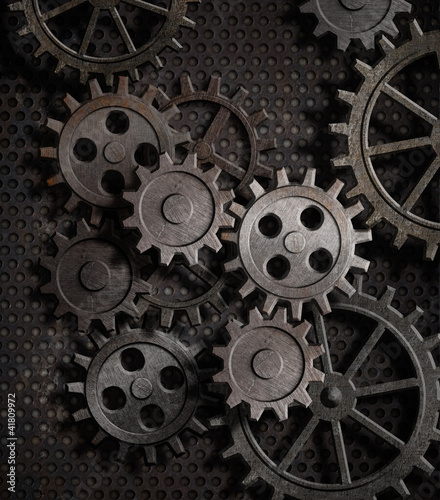 Photo: rusty gears metal background rusty gears metal background