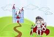 Vektor: Baby knight with castle on background Baby knight with castle on background