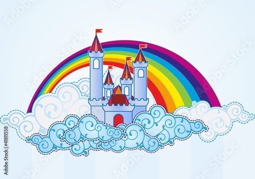 Vektor: Cartoon castle in the sky Cartoon castle in the sky