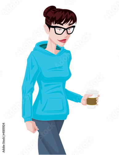 Vektor: Girl in a Hoodi Girl in a Hoodi