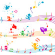 Colored stave with kids singing