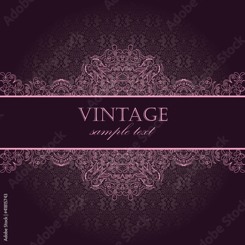 Vector: Elegant vintage card with damask seamless wallpaper Elegant vintage card with damask seamless wallpaper