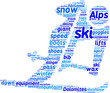 skier pictogram tag cloud blue words on white skier pictogram tag cloud blue words on white