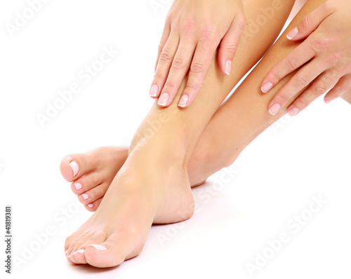 Photo: Beautiful woman's crossed legs and hands Beautiful woman's crossed legs and hands