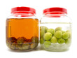 Before and after pickle Japanese plum liqueur in glass jar