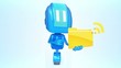 Blue robot with wireless folder