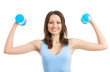 Young woman exercising with dumbbells, isolated Young woman exercising with dumbbells, isolated