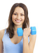 Young woman exercising with dumbbell, isolated Young woman exercising with dumbbell, isolated