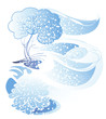Thick snow sweeps deserted meadow and an old tree Thick snow sweeps deserted meadow and an old tree