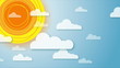 Animation of sky with rotating sun and moving clouds.
