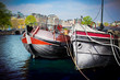 Amsterdam old town canal, boats. Netherlands Amsterdam old town canal, boats. Netherlands