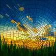 Vector illustration of sunset in grass.