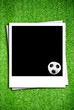 Photoframe with soccer  ball on artificial grass field texture