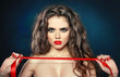 Young woman with red lips fashion portrait brunette model