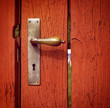Wooden Red Door with Vintage Knob