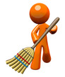 3d Orange Man Sweeping with Broom