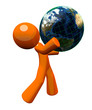 3d Orange Man Carrying Globe