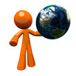 3d Orange Man Holding Globe