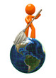 3d Orange ManMopping Globe / Earth