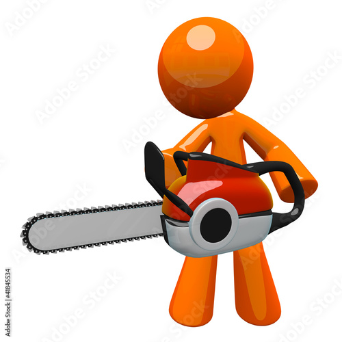 Illustration: 3d Orange Man With Chain Saw 3d Orange Man With Chain Saw