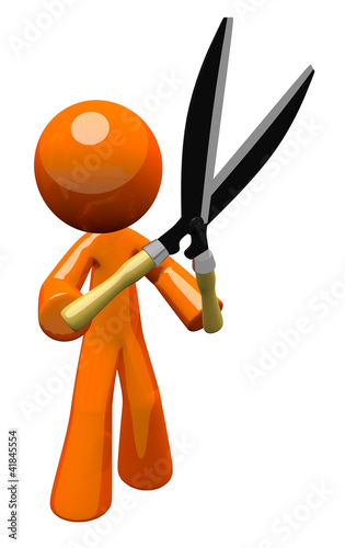 Illustration: 3d Orange Man Holding Hedge Trimmers 3d Orange Man Holding Hedge Trimmers