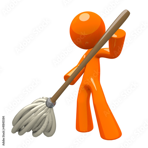 Illustration: 3d Orange Man Mopping 3d Orange Man Mopping