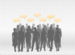Mixed people silhouettes in layers with text callouts.